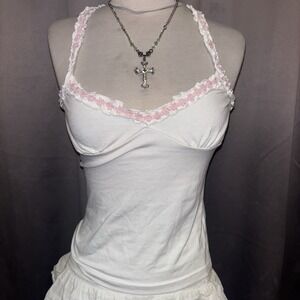 Liz Lisa Lace Ribbon Cami Top Pink White Gyaru Dollette Whimsical S 151-2153-2